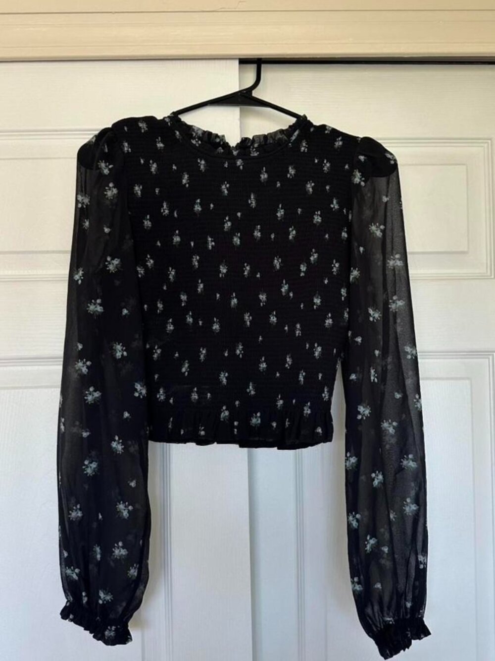 Aritzia Navy Blue Printed Long Sleeve Blouse Size S